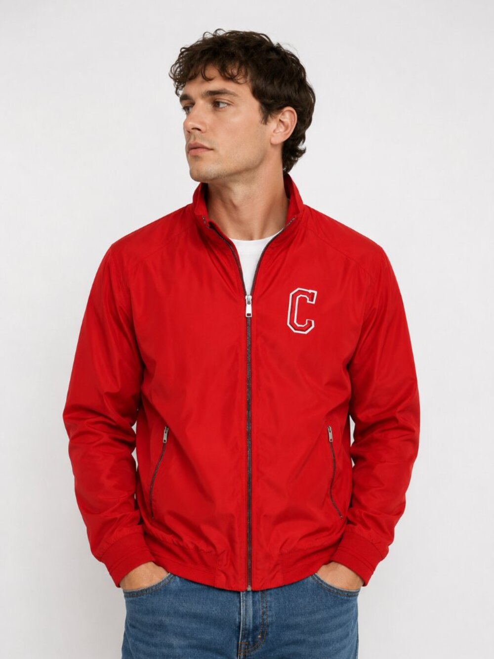 Zara Man Red Varsity Bomber Jacket Letter "C" Full Zip Lightweight Men's Size M